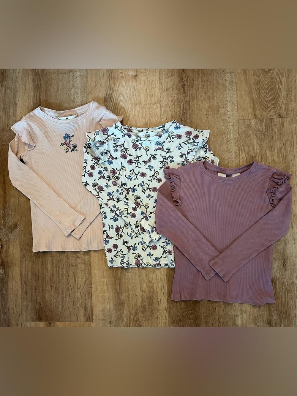 H&M Girls Long-Sleeve Ribbed Tops - Set of 3